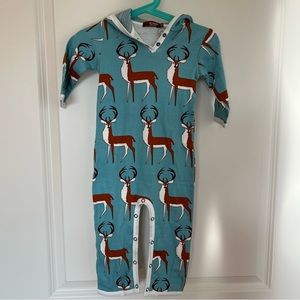 Blue & Brown Buck Organic Cotton Hooded Playsuit